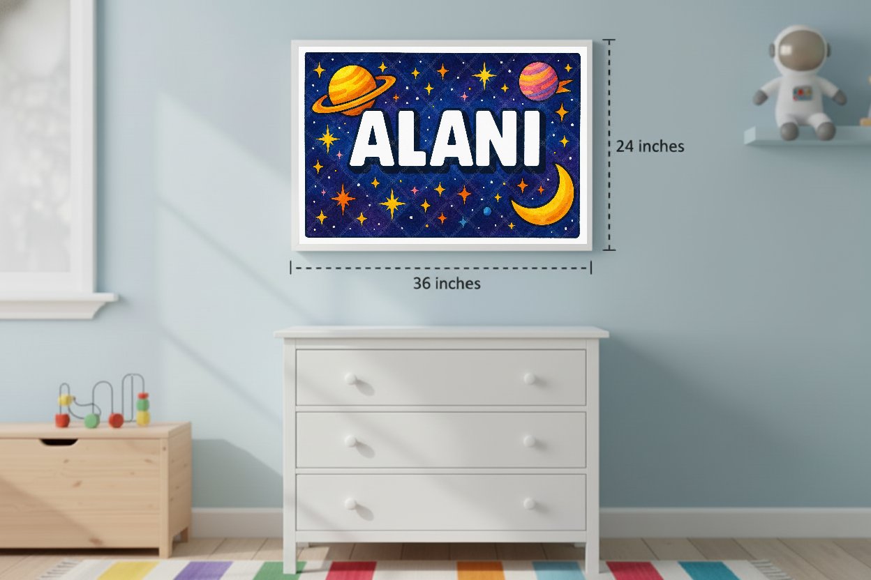 Personalized space nursery art for kids – Alani name print