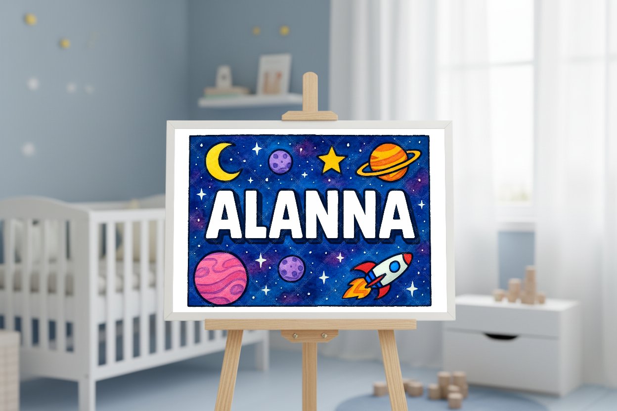 Personalized space nursery art for kids – Alanna name print