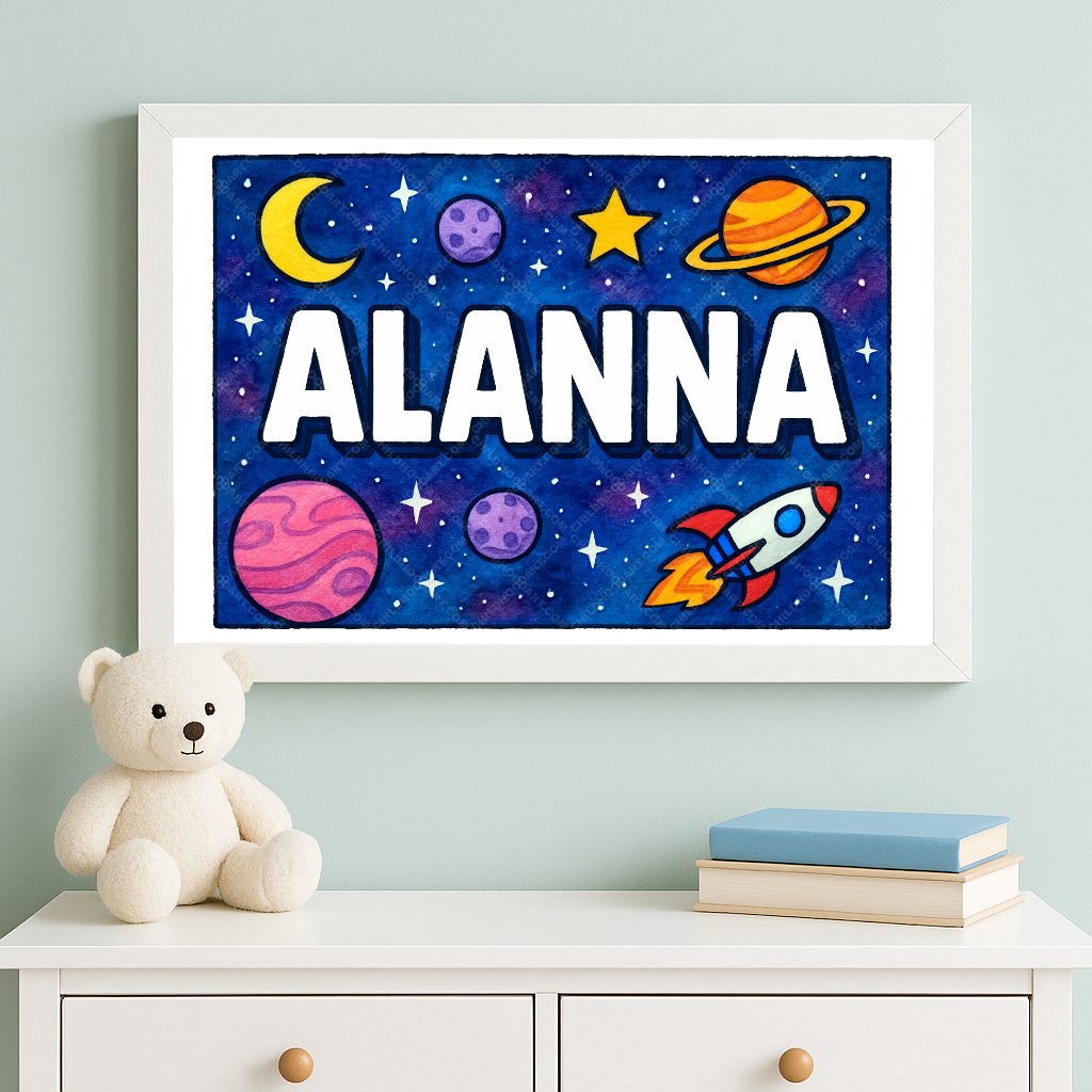 Personalized space nursery art for kids – Alanna name print