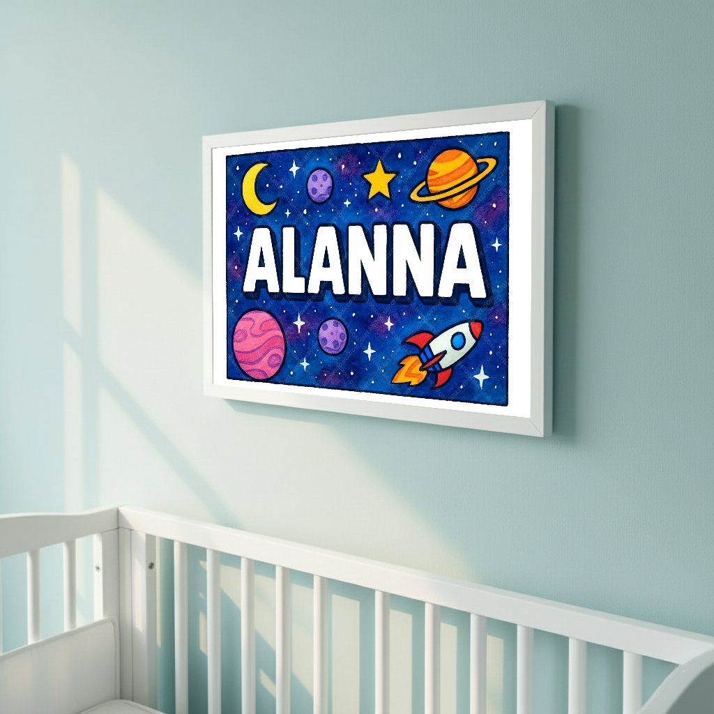 Personalized space nursery art for kids – Alanna name print