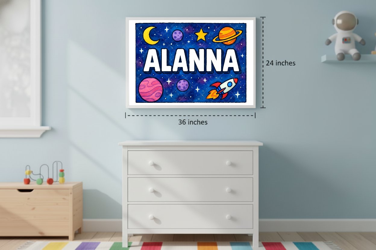 Personalized space nursery art for kids – Alanna name print