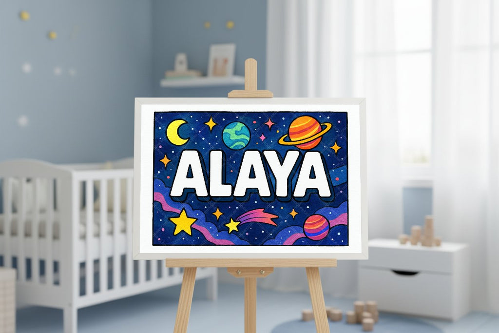 Personalized space nursery art for kids – Alaya name print