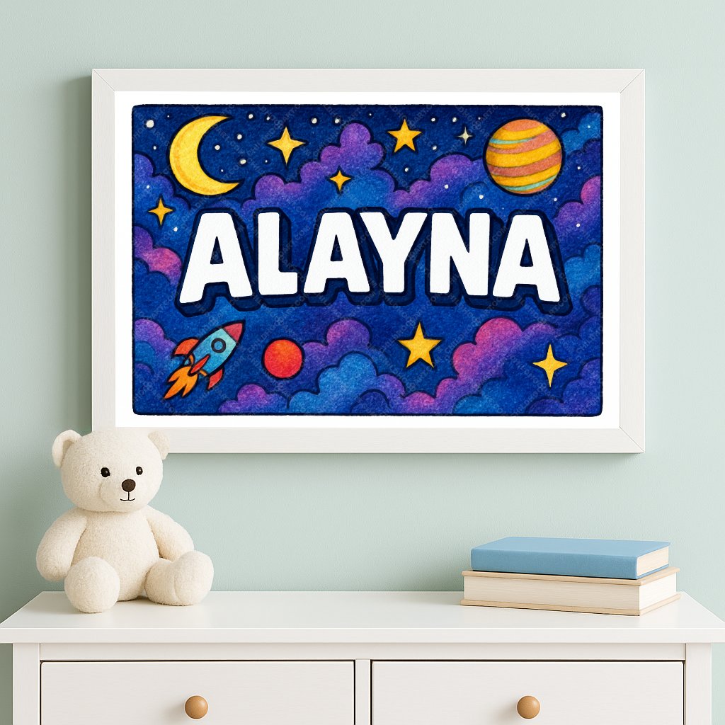 Personalized space nursery art for kids – Alayna name print