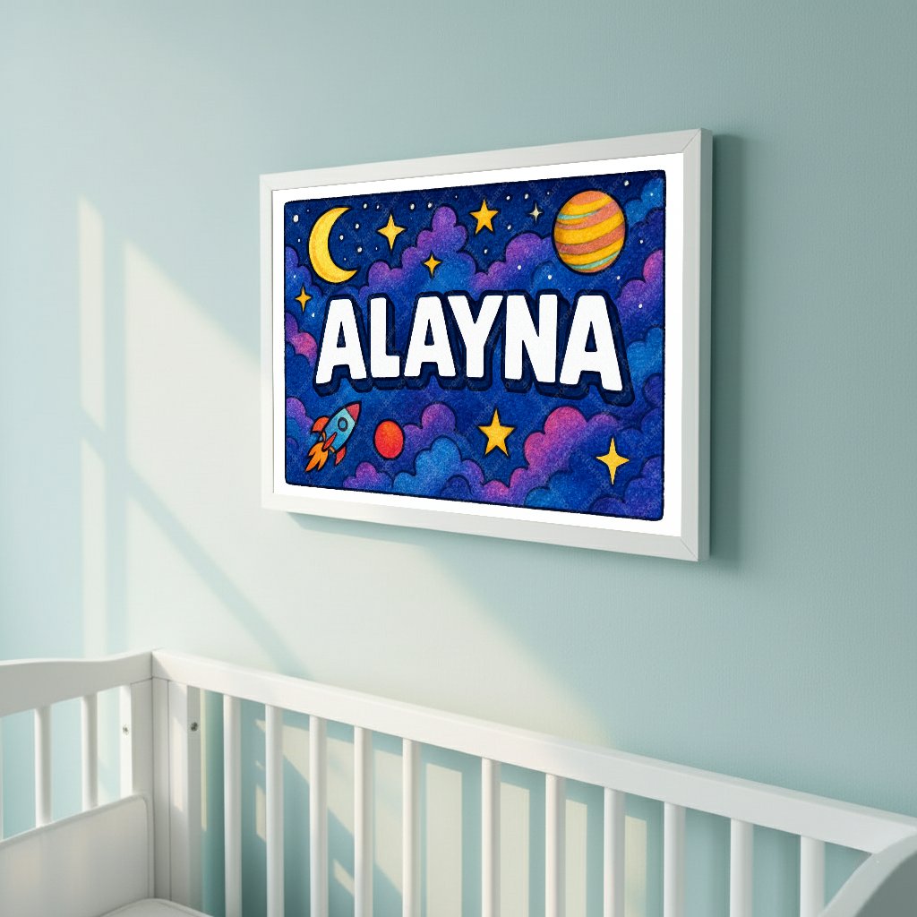 Personalized space nursery art for kids – Alayna name print
