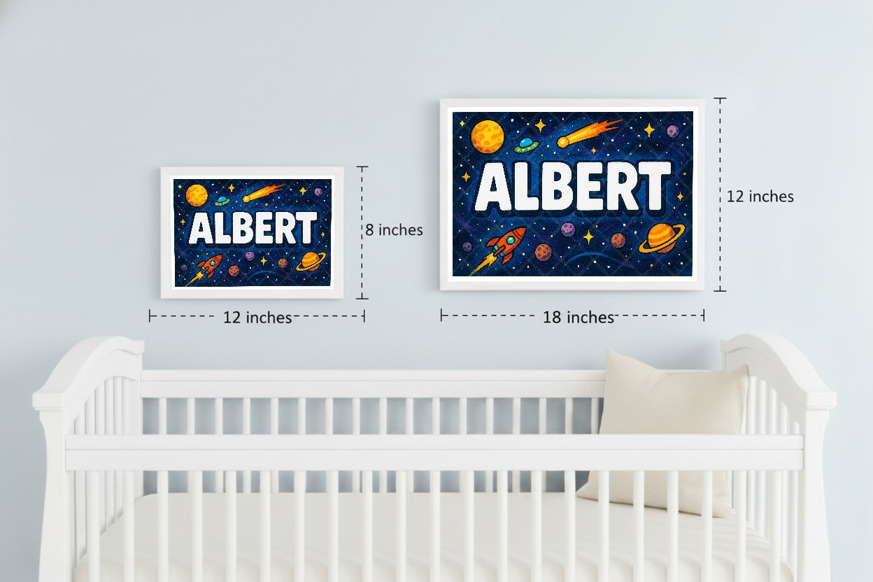 Personalized space nursery art for kids – Albert name print
