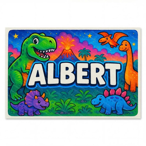 Personalized Albert name art print in the Dinosaur adventure style