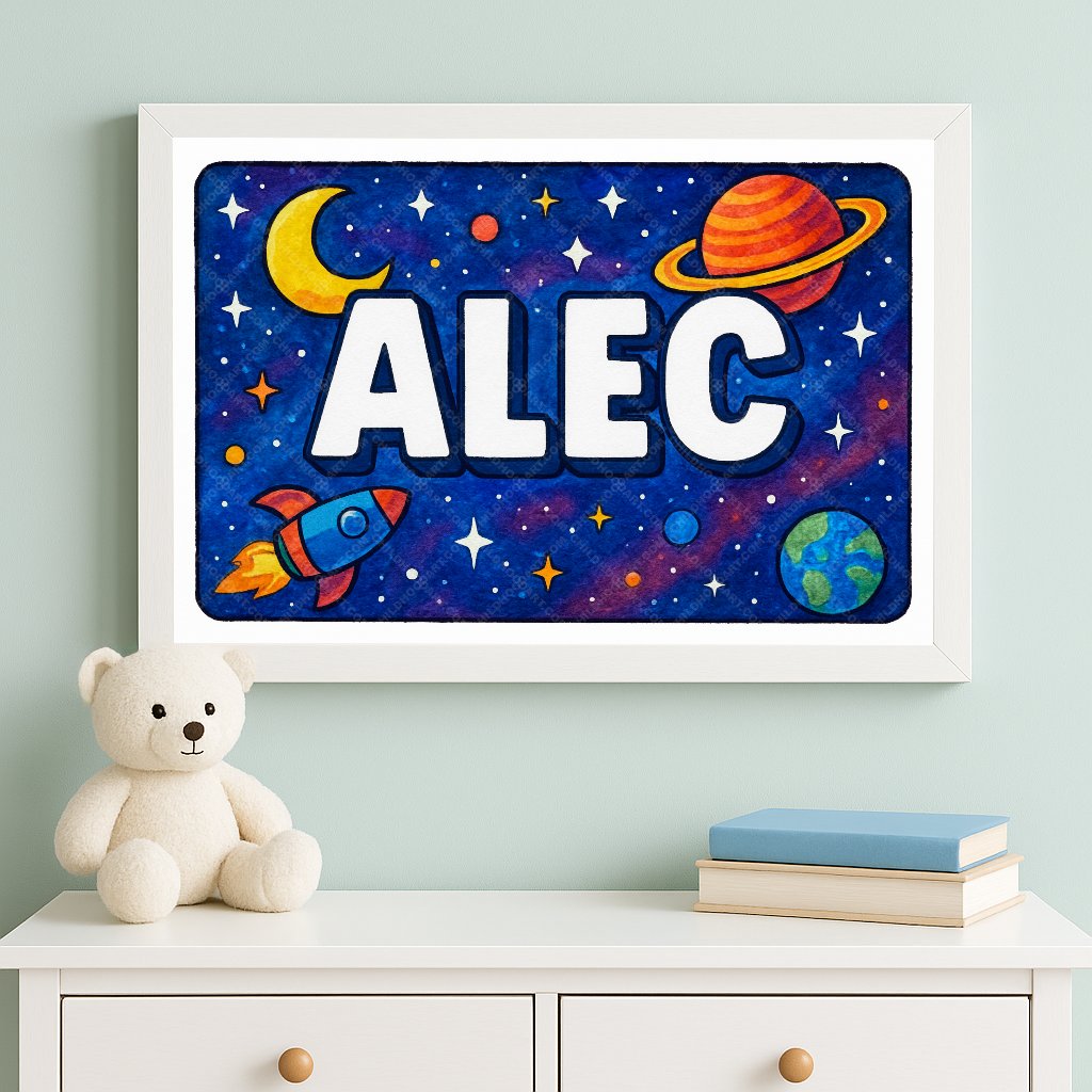Personalized space nursery art for kids – Alec name print