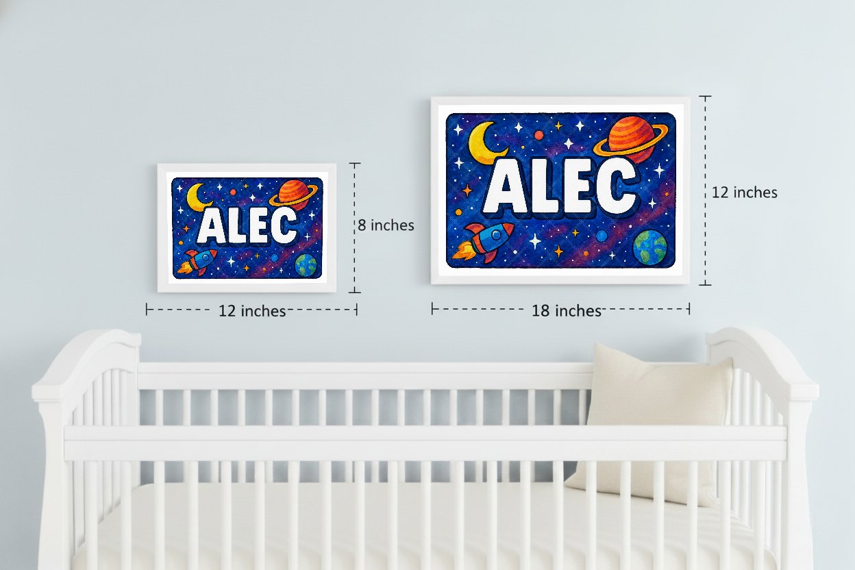 Personalized space nursery art for kids – Alec name print