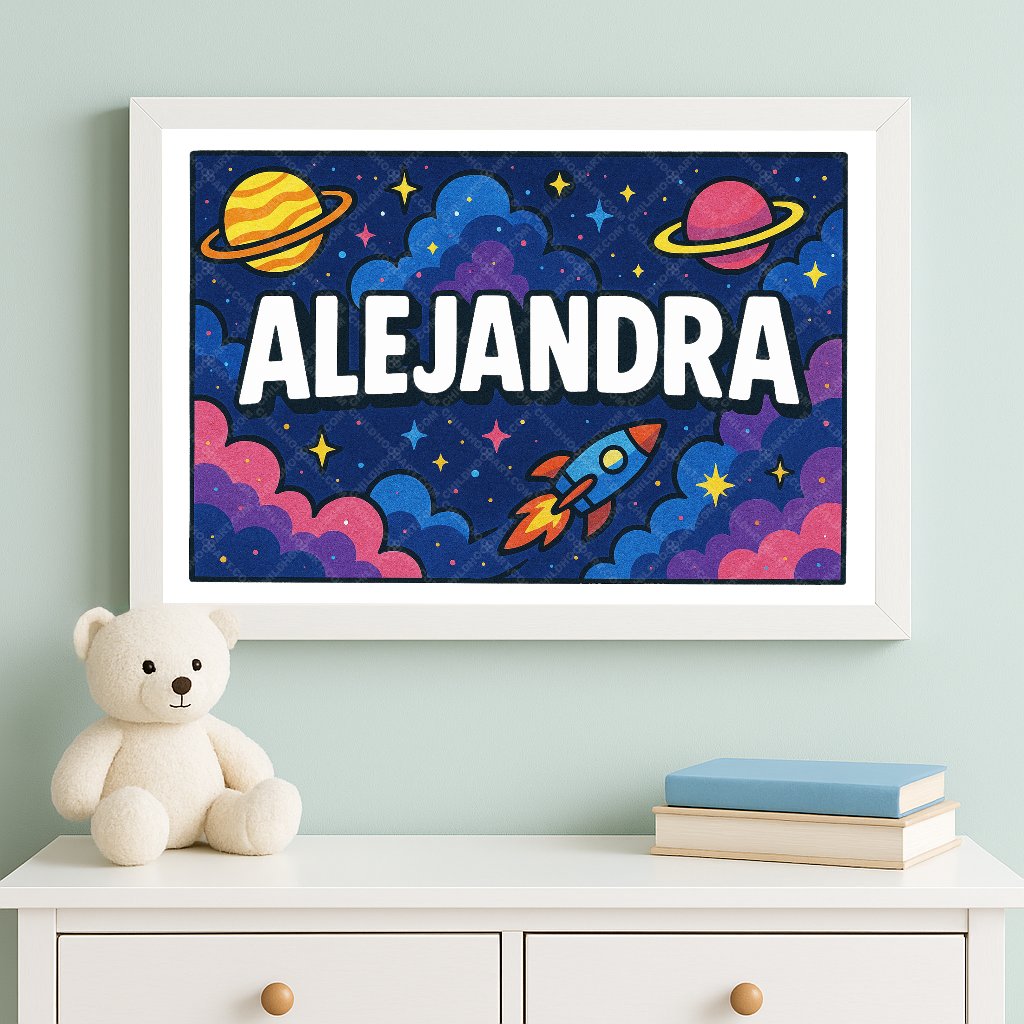 Personalized space nursery art for kids – Alejandra name print