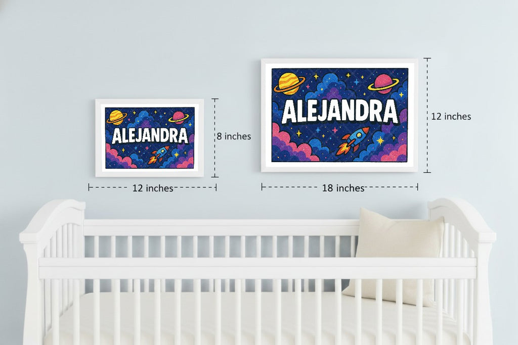 Personalized space nursery art for kids – Alejandra name print