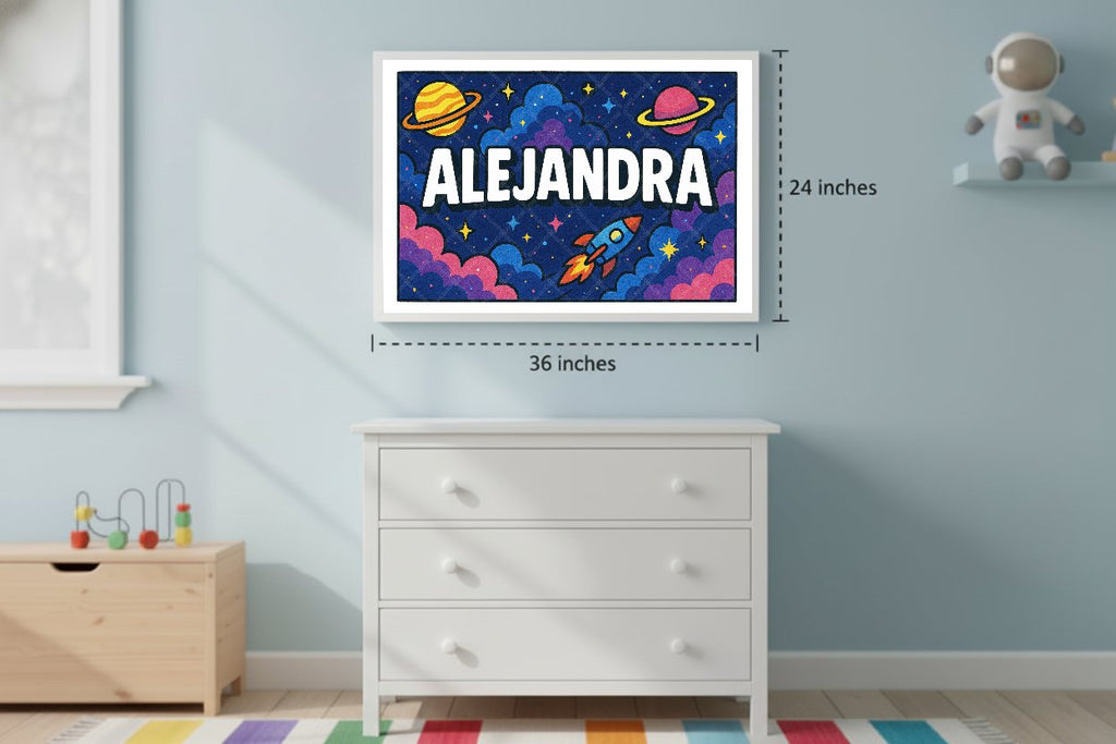 Personalized space nursery art for kids – Alejandra name print