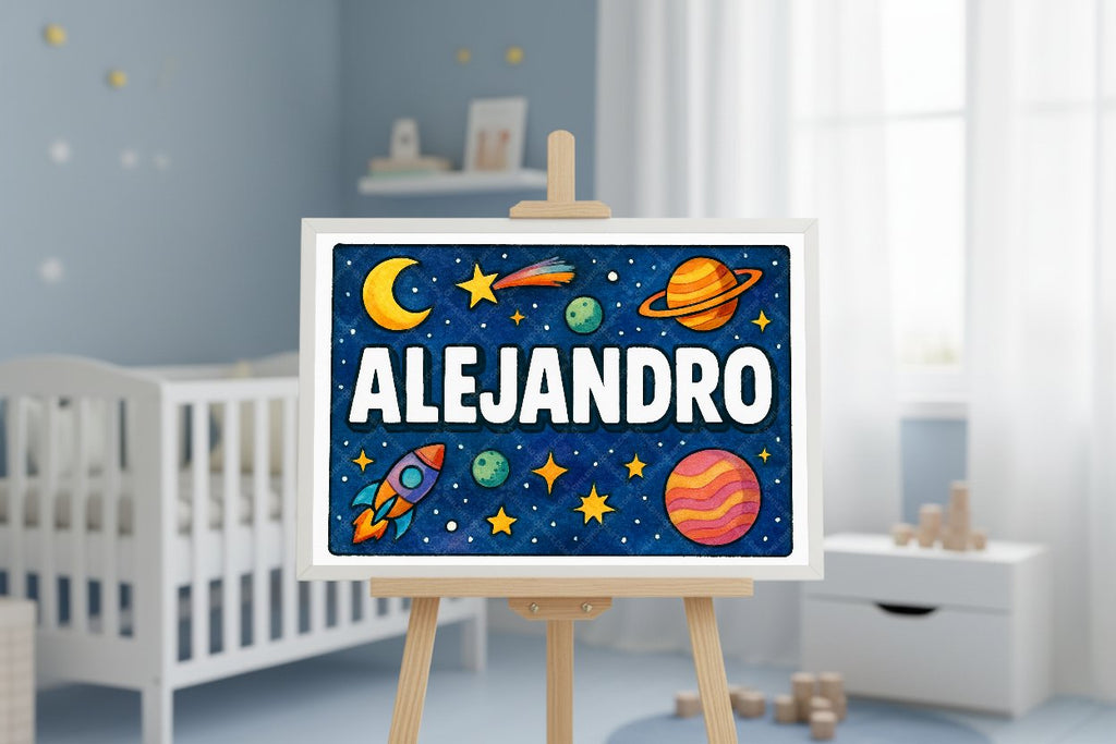Personalized space nursery art for kids – Alejandro name print