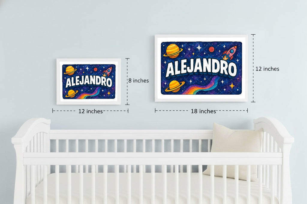 Personalized space nursery art for kids – Alejandro name print