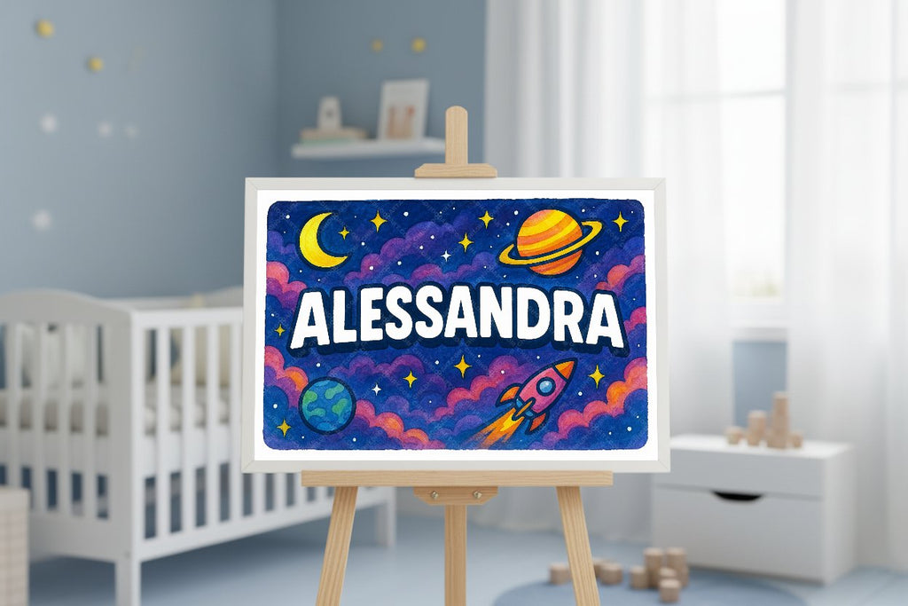 Personalized space nursery art for kids – Alessandra name print