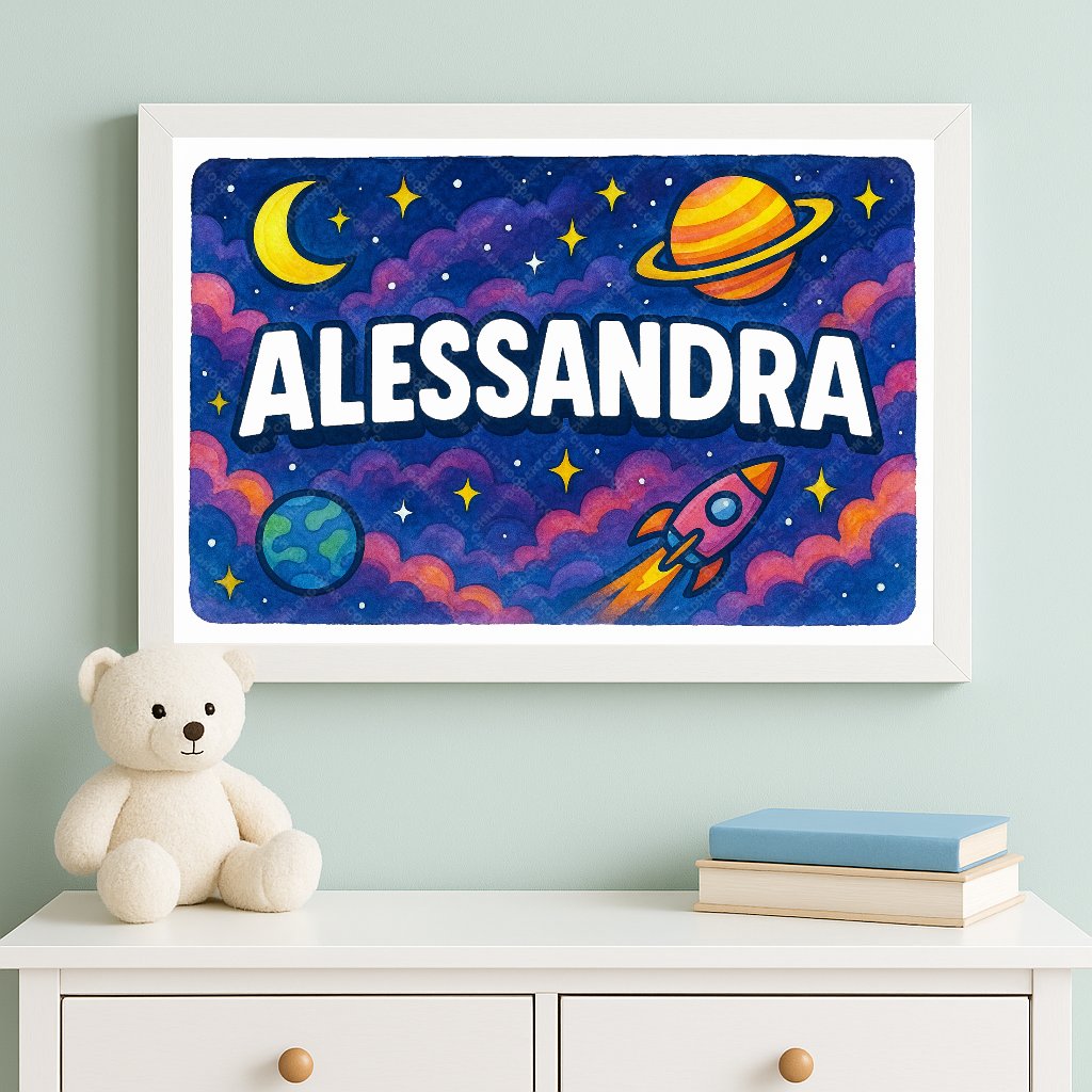 Personalized space nursery art for kids – Alessandra name print