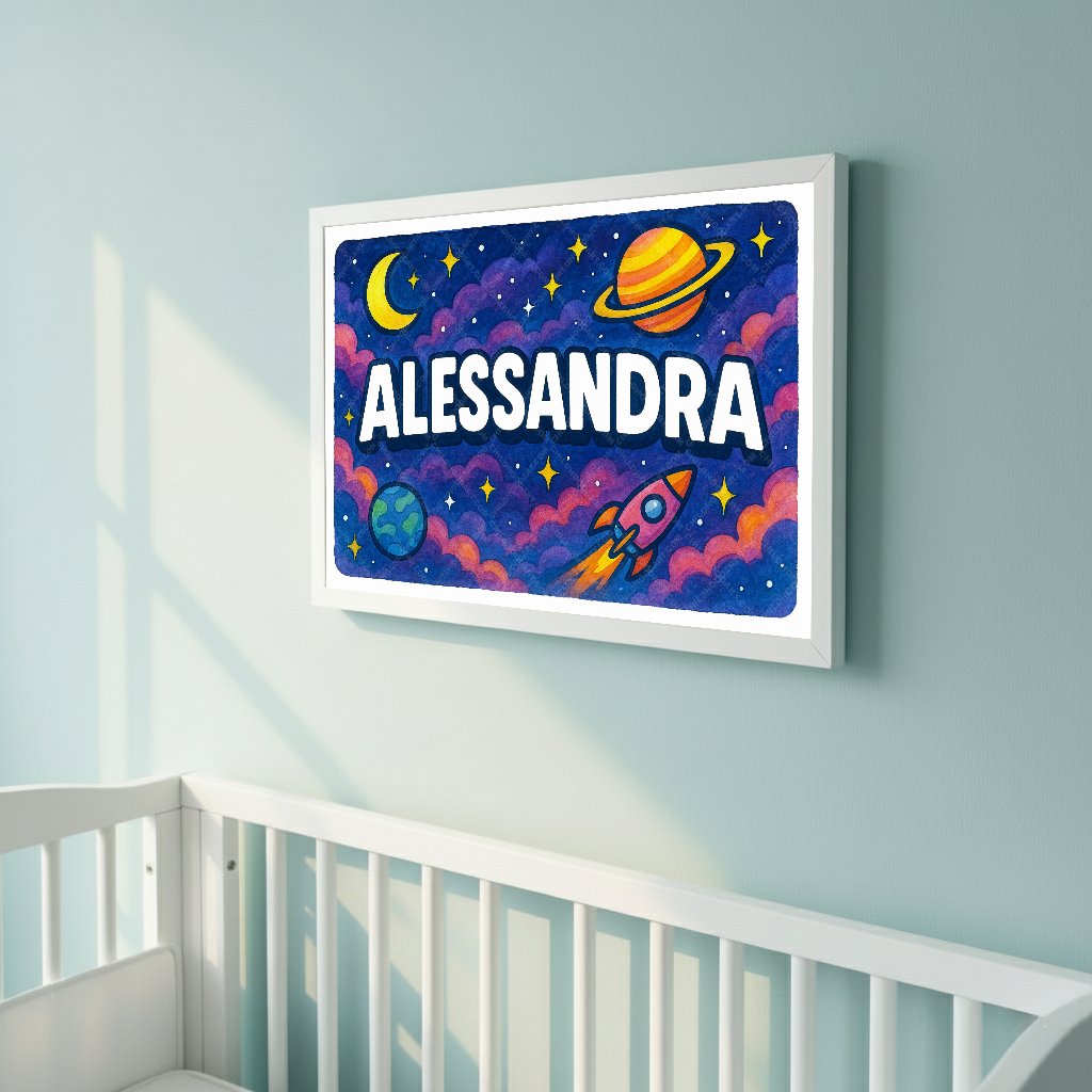 Personalized space nursery art for kids – Alessandra name print