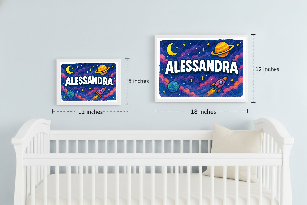 Personalized space nursery art for kids – Alessandra name print