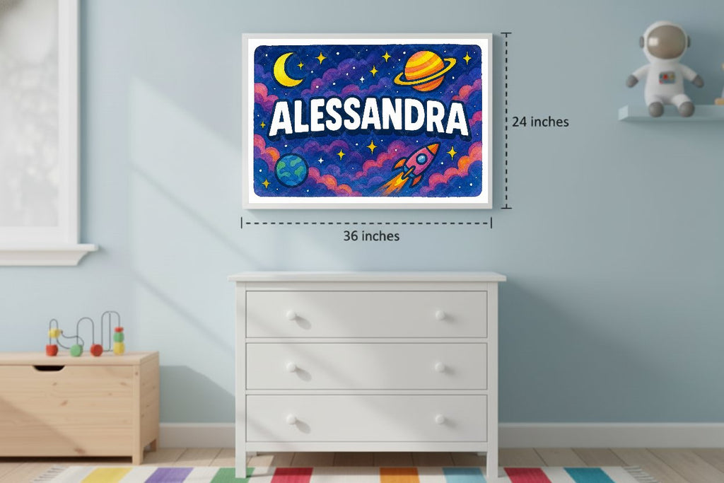 Personalized space nursery art for kids – Alessandra name print