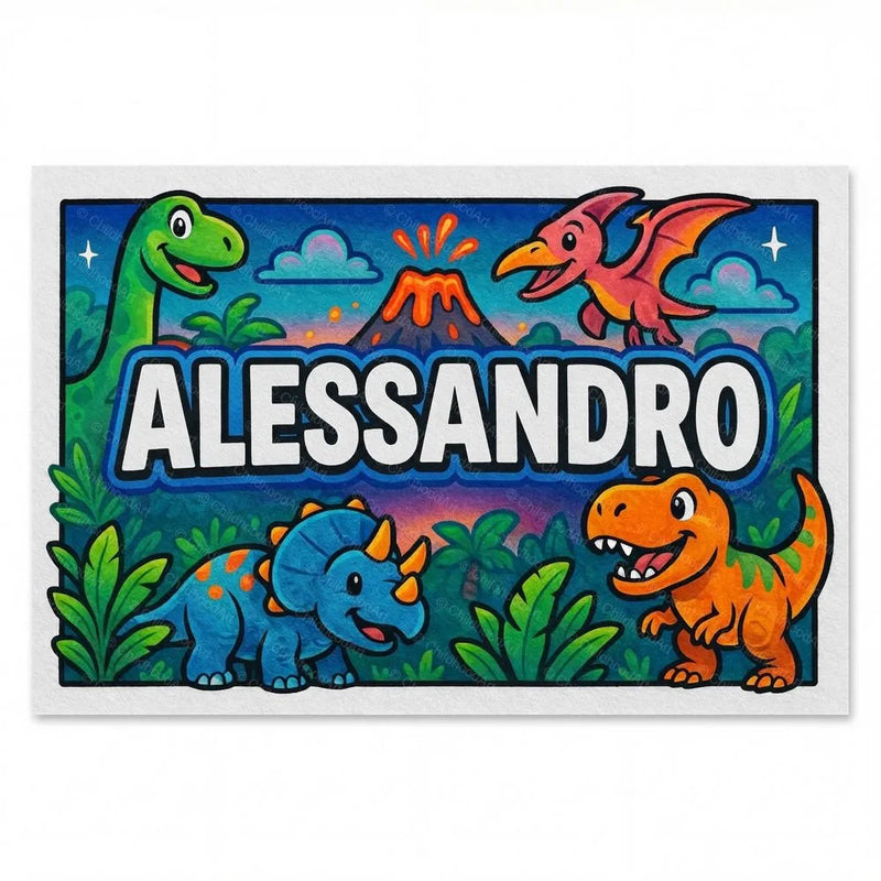 Alessandro Name Art - Dinosaur Adventure personalized wall print for kids