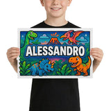 Alessandro Name Art - Dinosaur Adventure personalized wall print for kids