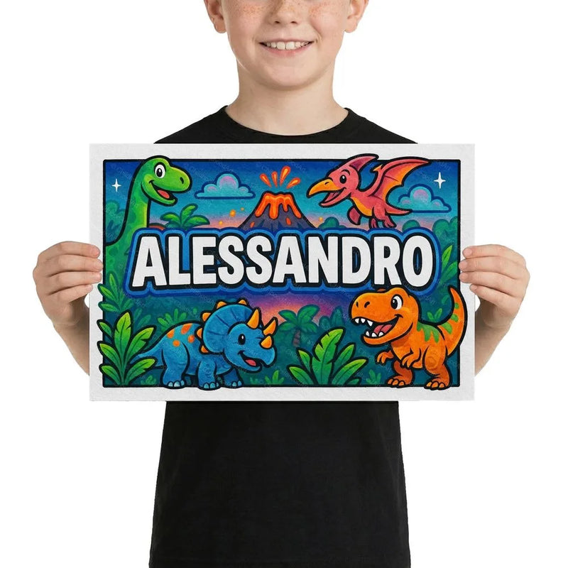 Alessandro Name Art - Dinosaur Adventure personalized wall print for kids