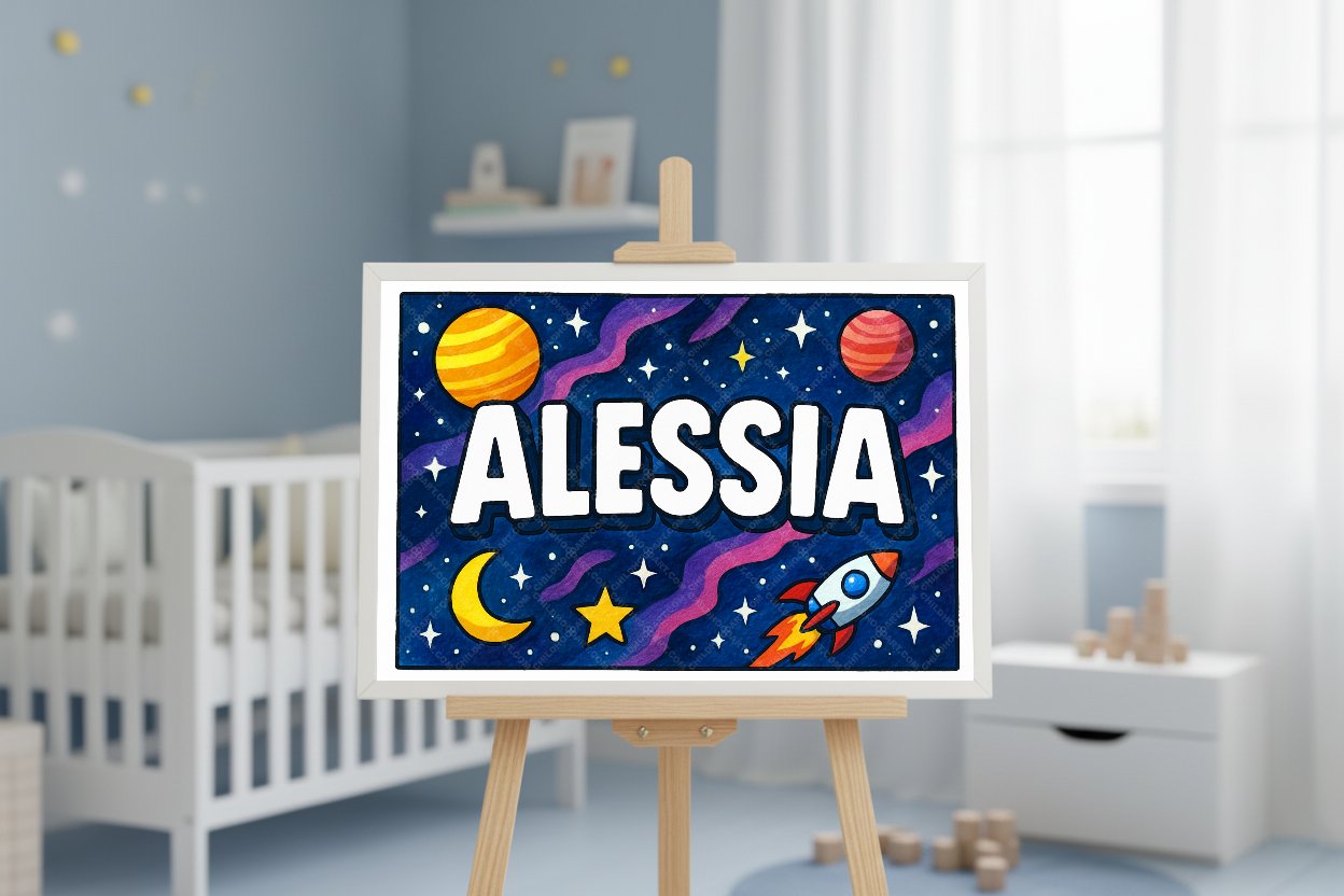 Personalized space nursery art for kids – Alessia name print
