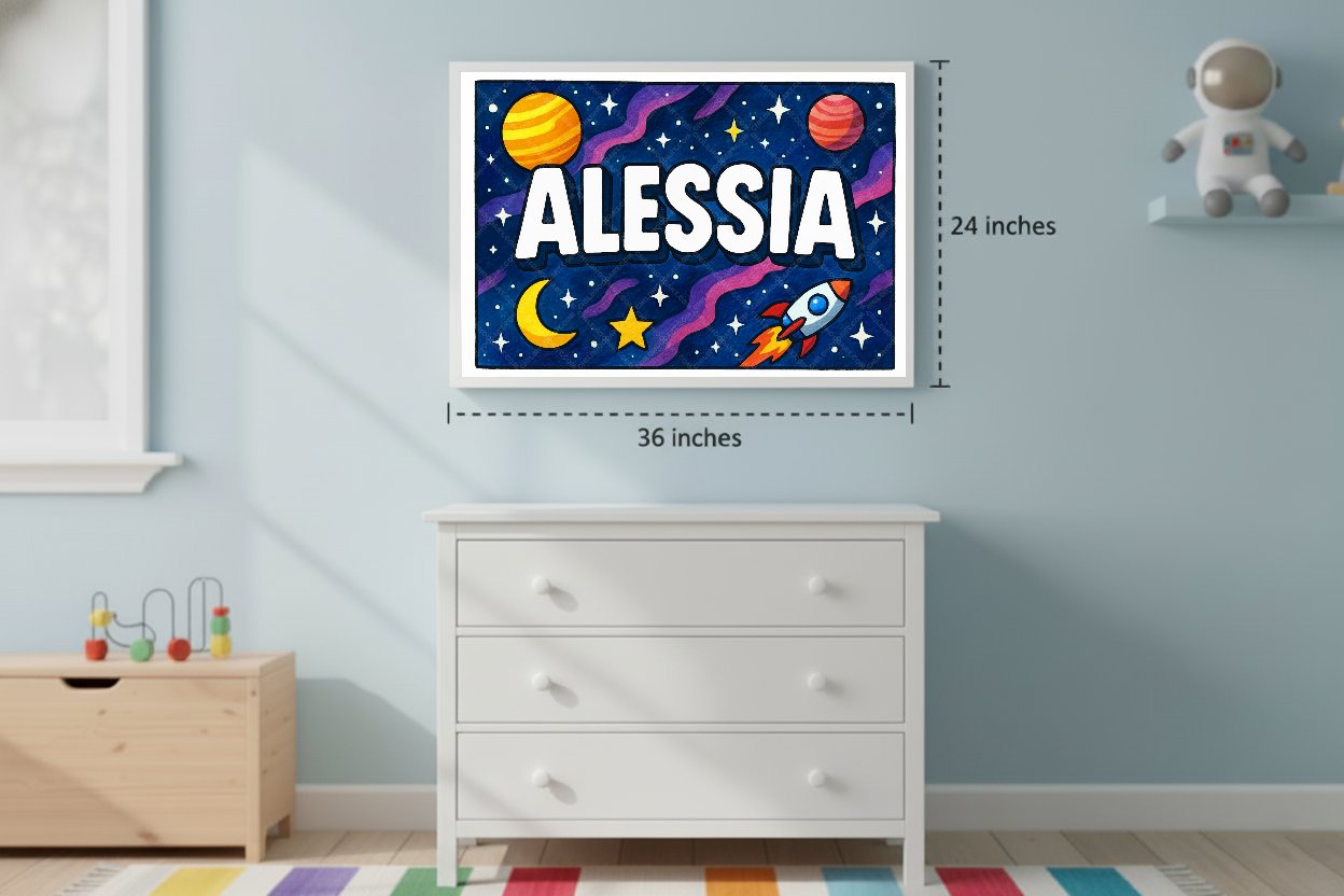 Personalized space nursery art for kids – Alessia name print