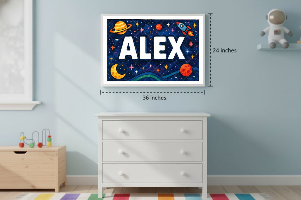 Personalized space nursery art for kids – Alex name print