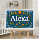 Alexa Name Art - Floral Farmhouse personalized wall print for kids