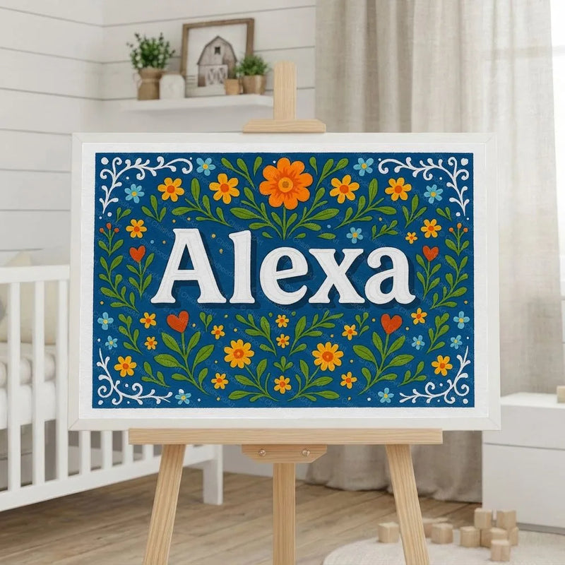 Alexa Name Art - Floral Farmhouse personalized wall print for kids