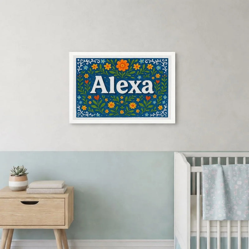 Alexa Name Art - Floral Farmhouse personalized wall print for kids