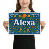 Alexa Name Art - Floral Farmhouse personalized wall print for kids
