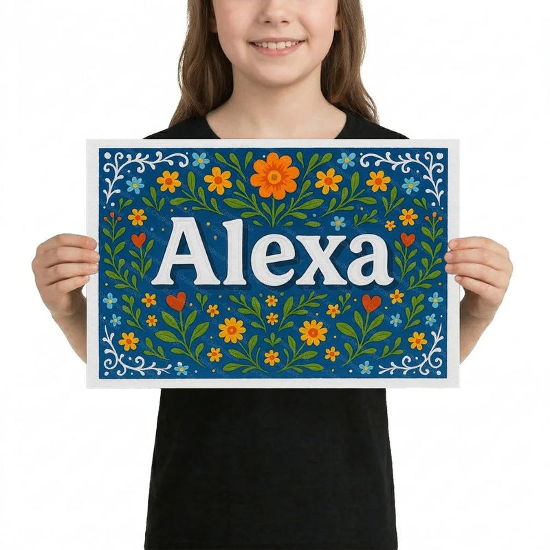 Alexa Name Art - Floral Farmhouse personalized wall print for kids