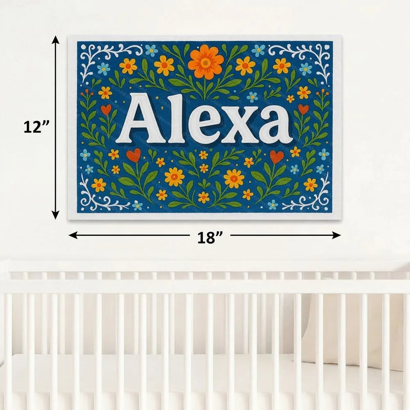 Alexa Name Art - Floral Farmhouse personalized wall print for kids
