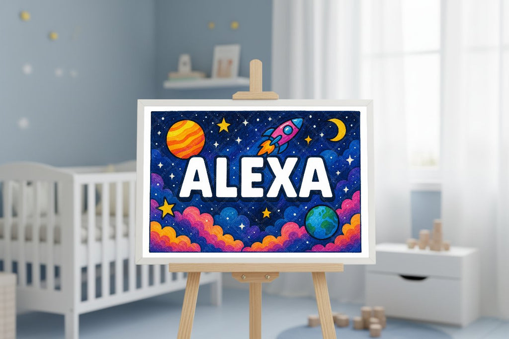 Personalized space nursery art for kids – Alexa name print