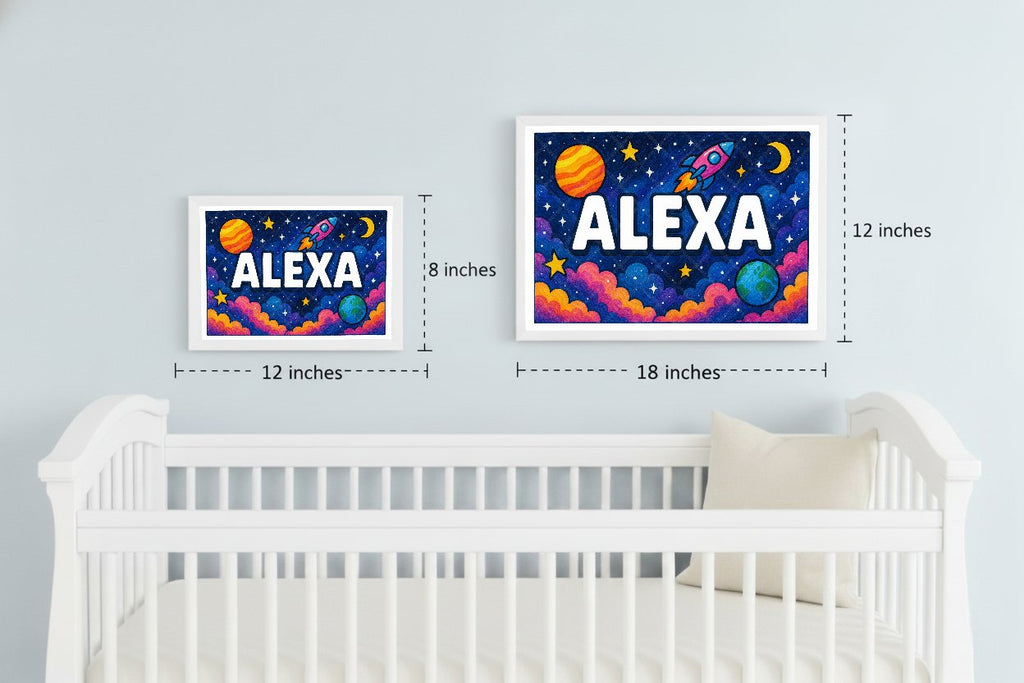Personalized space nursery art for kids – Alexa name print