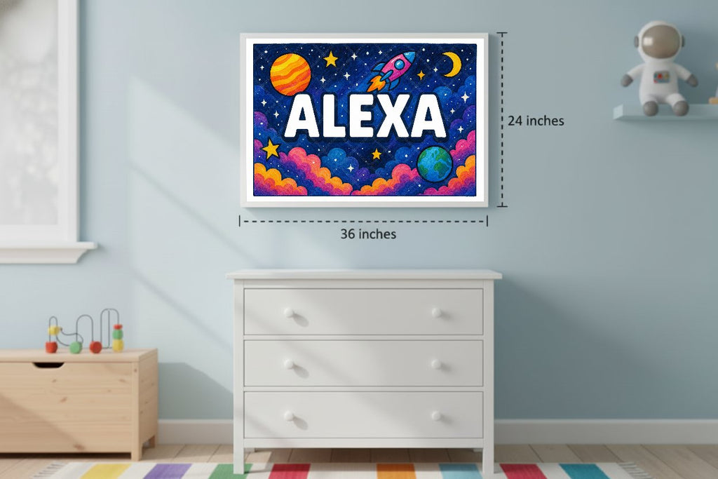 Personalized space nursery art for kids – Alexa name print