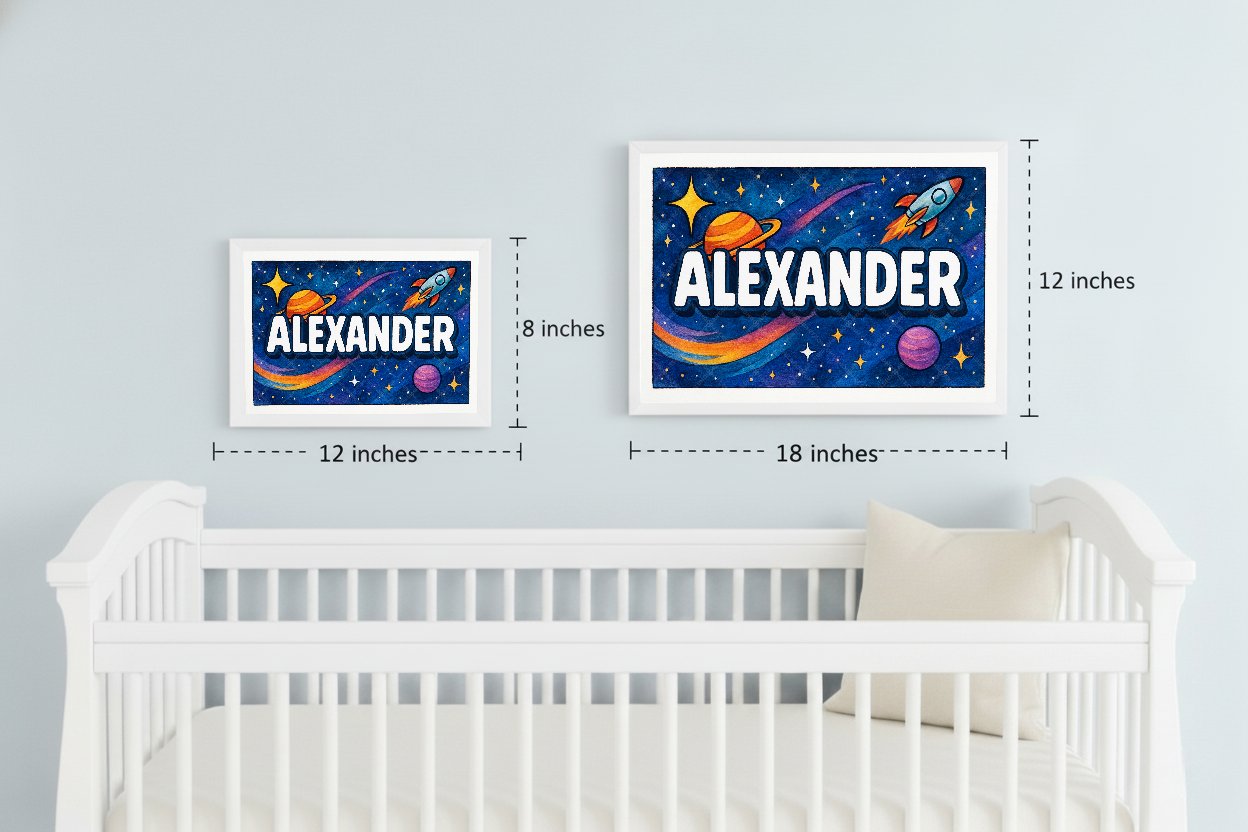 Personalized space nursery art for kids – Alexander name print