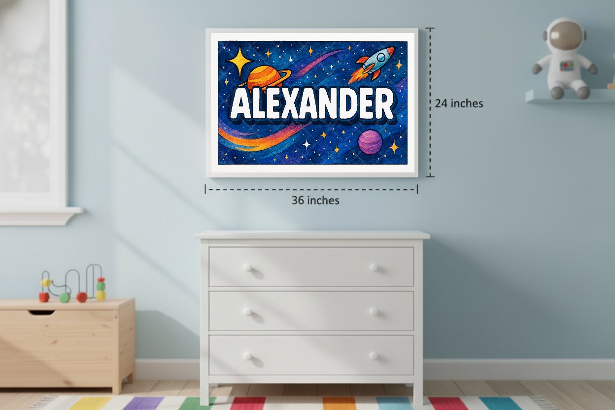 Personalized space nursery art for kids – Alexander name print