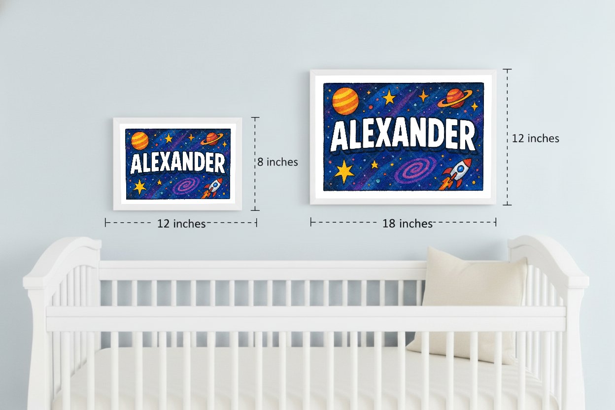 Personalized space nursery art for kids – Alexander name print