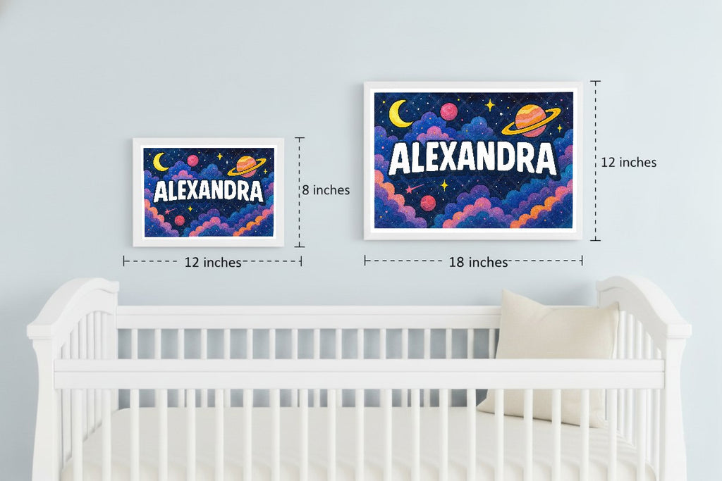 Personalized space nursery art for kids – Alexandra name print