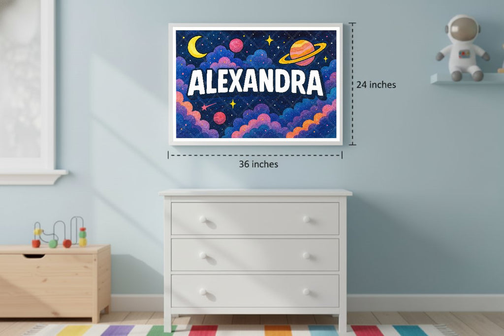 Personalized space nursery art for kids – Alexandra name print