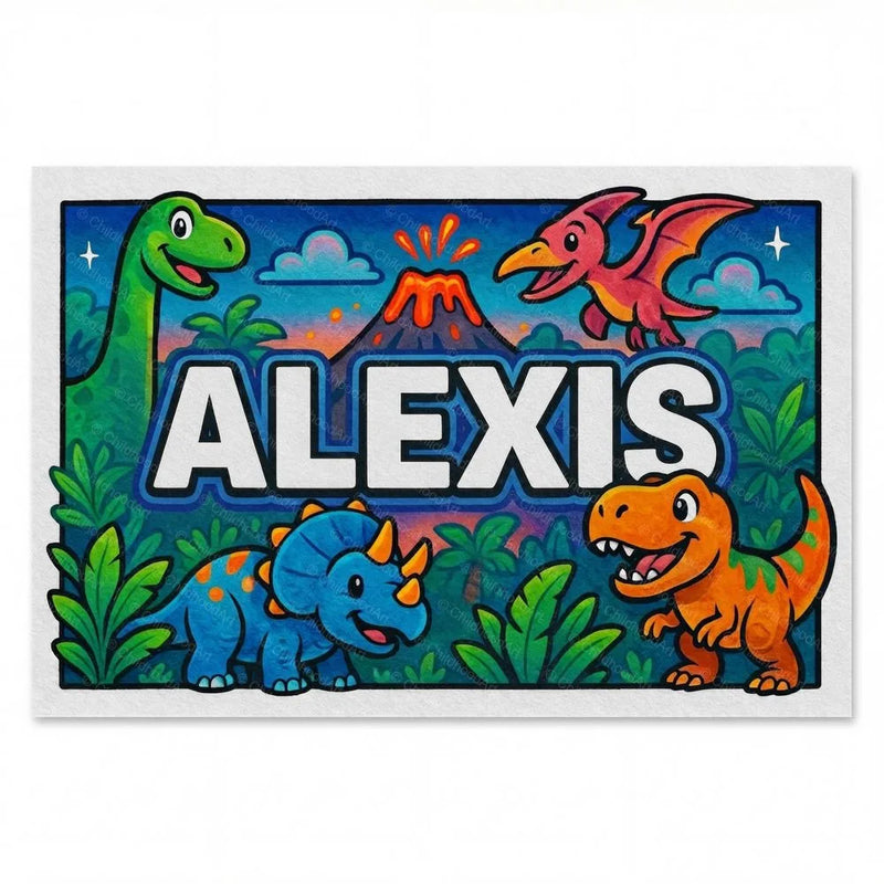Alexis Name Art - Dinosaur Adventure personalized wall print for kids