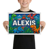 Alexis Name Art - Dinosaur Adventure personalized wall print for kids