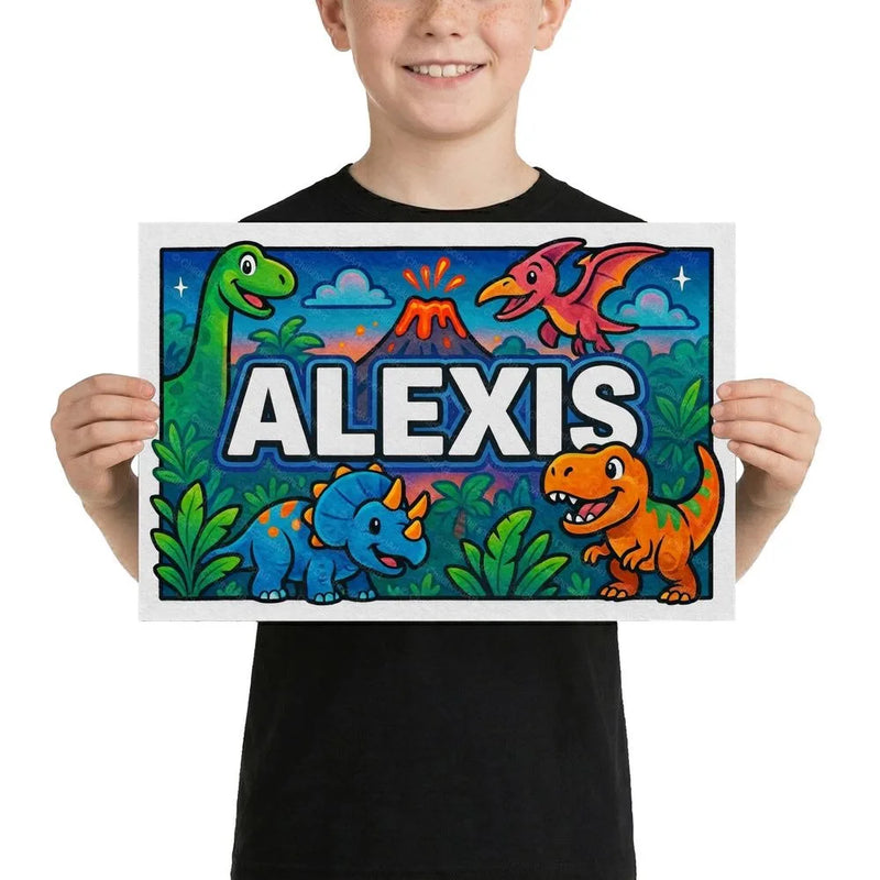 Alexis Name Art - Dinosaur Adventure personalized wall print for kids