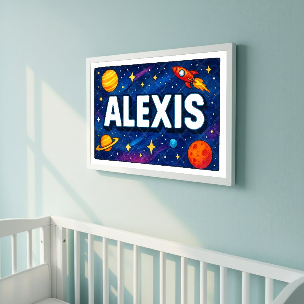 Personalized space nursery art for kids – Alexis name print