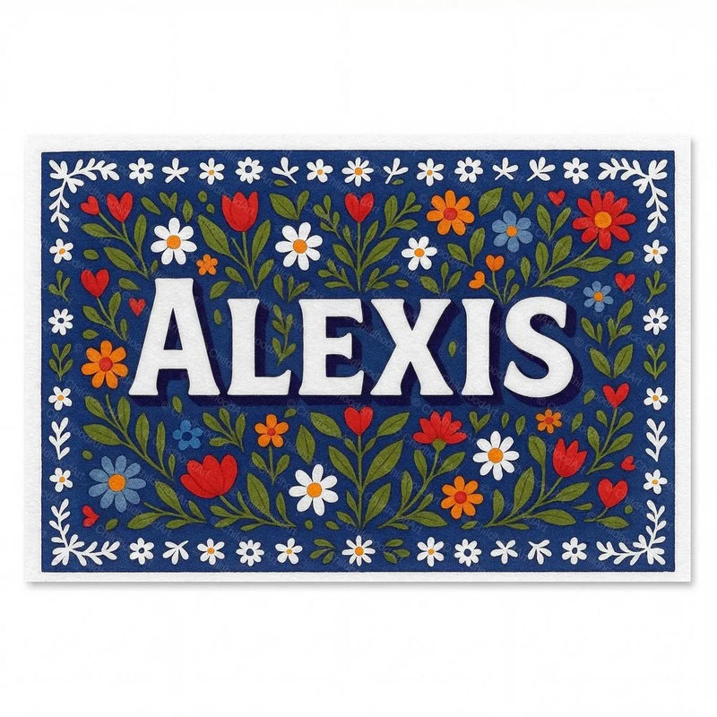 Alexis Name Art - Floral Farmhouse personalized wall print for kids
