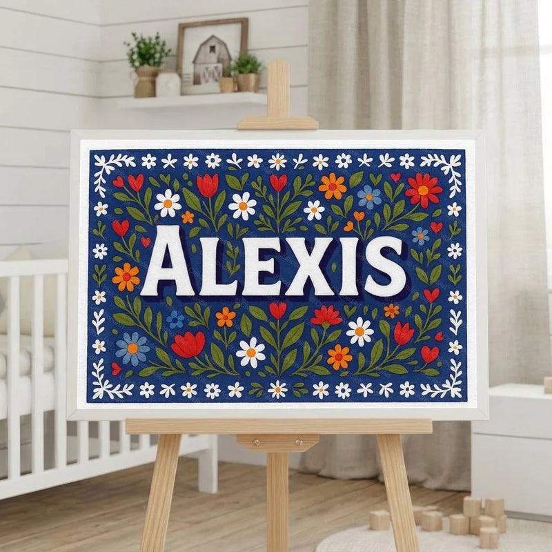 Alexis Name Art - Floral Farmhouse personalized wall print for kids