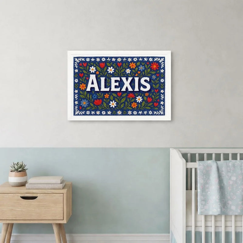 Alexis Name Art - Floral Farmhouse personalized wall print for kids