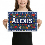 Alexis Name Art - Floral Farmhouse personalized wall print for kids